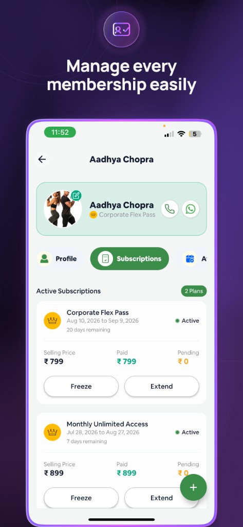 Member subscription management with freeze and extend actions