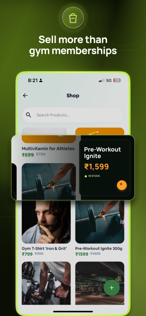 In-gym shop with supplements and merchandise